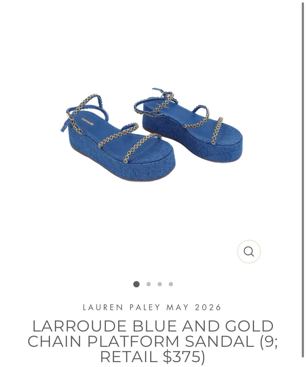 LARROUDE BLUE AND GOLD CHAIN PLATFORM SANDAL NWT (9; RETAIL $375) Lauren Paley